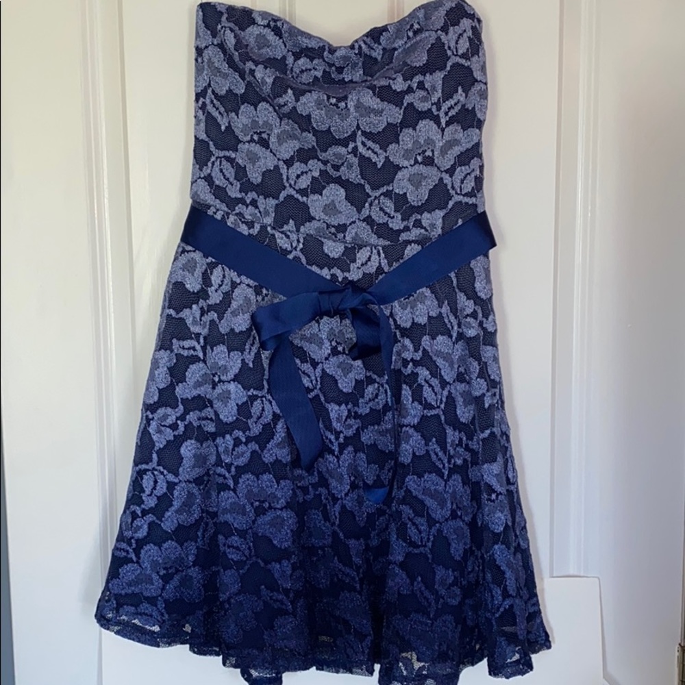 Blue Ombre Lace Strapless Short Dress